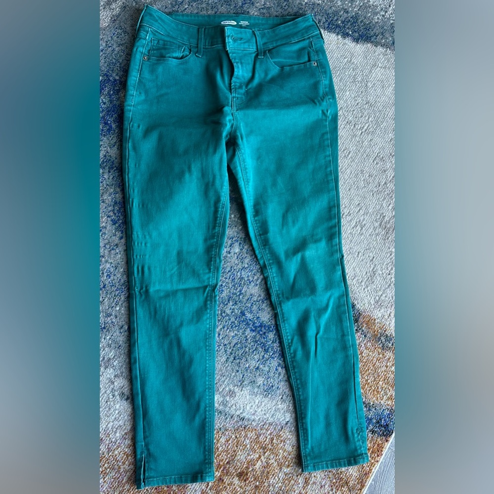 Green 7/8 pants (jeans) with ankle slit